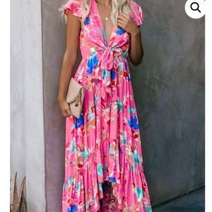 Front-Tie Floral Dress